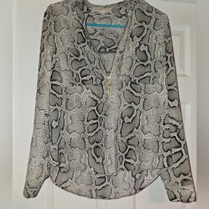 Michael Kors Chic Snakeskin Print Blouse with Gold Zipper
